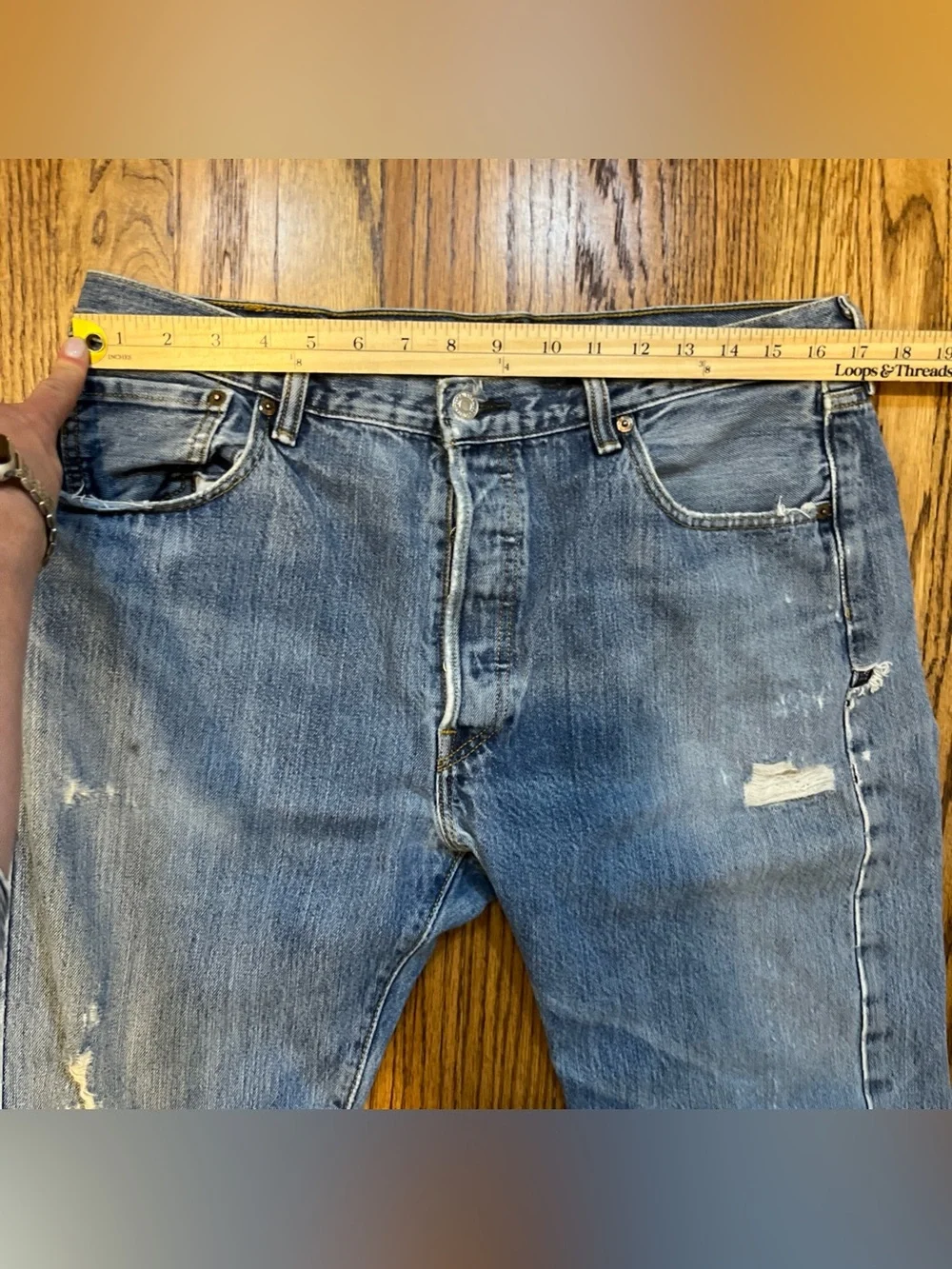 Levi's 501 Distressed Denim Jeans Made in Mexico 36x30 Stonewashed Faded Grunge